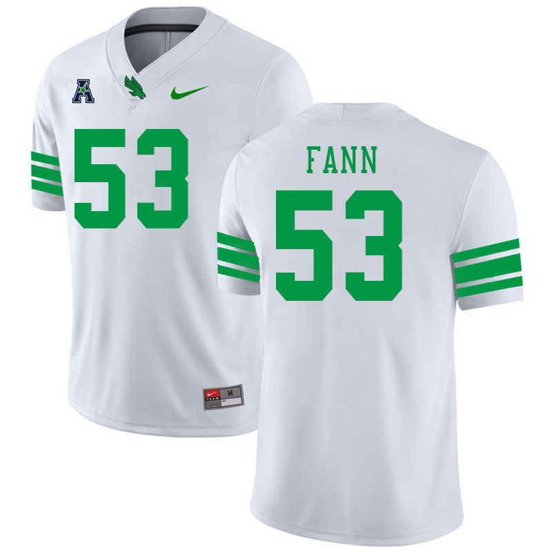 #53 Blake Fann North Texas Mean Green College Football Jerseys Stitched-White